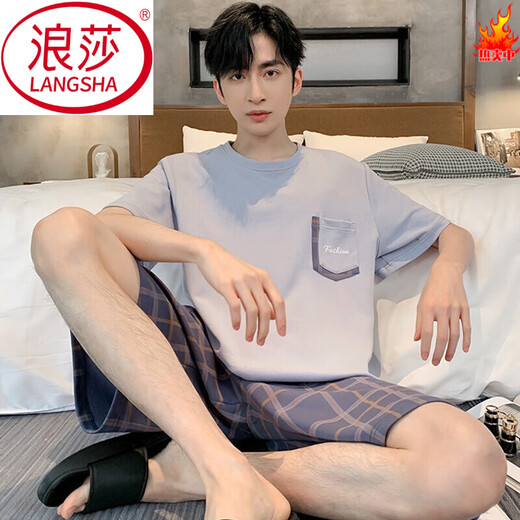 Langsha Pajamas Men's Summer's Pure Cotton Cotton Compet Shorts Short для подростков. Случайная прохладная домашняя одежда с кондиционером можно носить за пределами HDE9928 XL Мужчины: