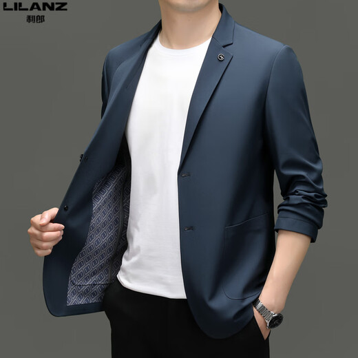 Suisse décontractée de Lilang Men's Spring and Automne Style coréen Menan Slim mince Fashion Fashion Single Veste tendance 12397 Bleu M 170