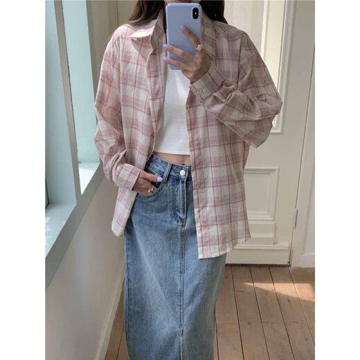 品柏宝莉盐系轻熟两件套装女韩版格子衬衫上衣+短款内搭背心夏季款两件套 9923红格子 均码