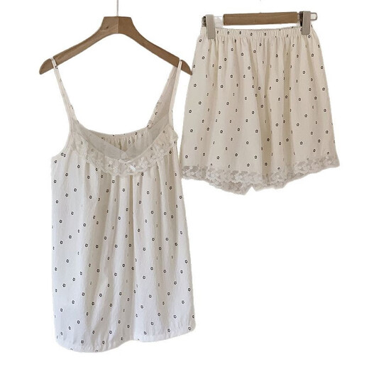 Jingpufei nuage d'été coton pyjamas short de suspension féminin ensemble deux pièces de vêtements de maison doux et mignons 834p # petites fleurs avec poitrine m m