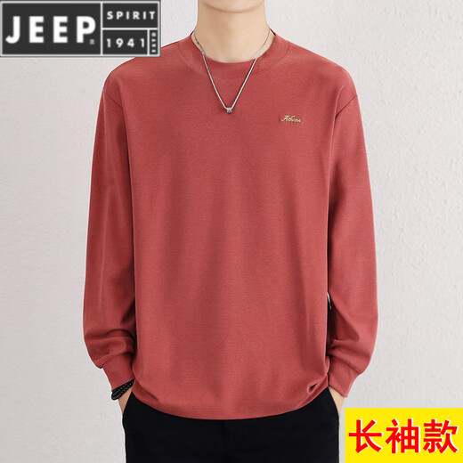 
JEEP SPIRIT 7-quarter sleeve men's short-sleeved T-shirt 2025 summer new round neck loose fit embroidered mid-sleeved ins half-sleeved QD659 burgundy M [90-120Jin [Jin equals 0.5 kg]]