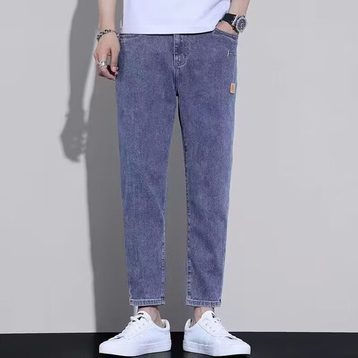 
Changdeng Jeans Men's Slim Small Foot Spring and Summer Thin Small Foot Jeans Men's Casual Slim Men's Straight Pants Blue [D826] 28