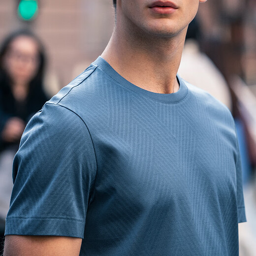 
Mr. Clothing mercerated cotton men's T-shirt in summer fashion light luxury texture short-sleeved top AT11270 clearance Moonlight Blue L (175)