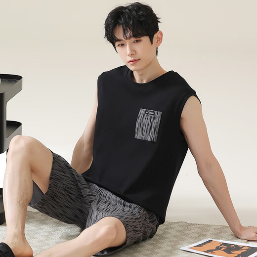 Langsha pijamas chaleco para hombres verano algodón puro algodón puro estilo de verano se puede usar fuera del traje de la ropa para el hogar sin mangas 2025 nuevo modelo omm-13063 l de un solo tamaño