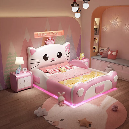 益豪康儿童床女孩公主床Hellokitty凯蒂猫卡通床软包皮床女童床 LT-841 滑梯床（单床） 1.2*1.9米(无灯光)