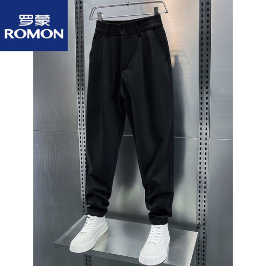 罗蒙（ROMON）夏季垂感冰丝西裤男束脚长裤2025痞帅休闲裤男百搭凉感哈伦裤新品 黑色 28