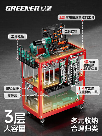 GREENER Mobile Tool Cart Tool Cart Trolley Multifunctional Trolley Box Maintenance Storage Storage Shelves Mobile Cabinet Car Upgraded Brake Wheels Large Size Green and Black