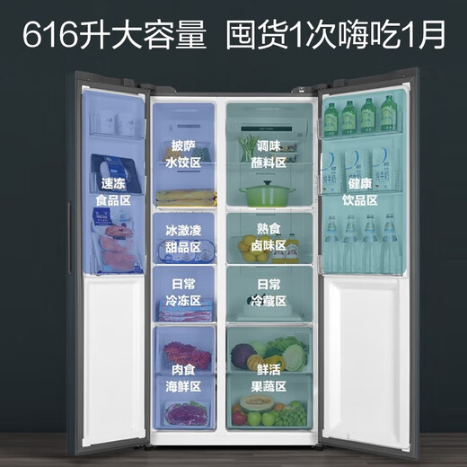 Haier refrigerator double-door refrigerator 616 liters side-by-side refrigerator first-class energy efficiency variable frequency large capacity ultra-thin household refrigerator air-cooled frost-free double door BCD-616WGHSSEDC9