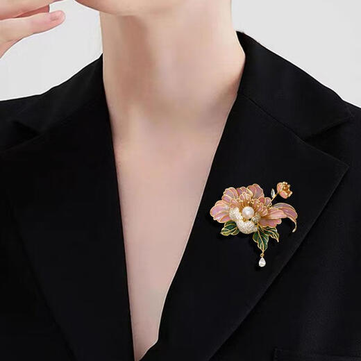 YIBIY classical pink peony flower brooch high-end women's fashion high-end national trend accessories suit coat decorated exquisite trend pink