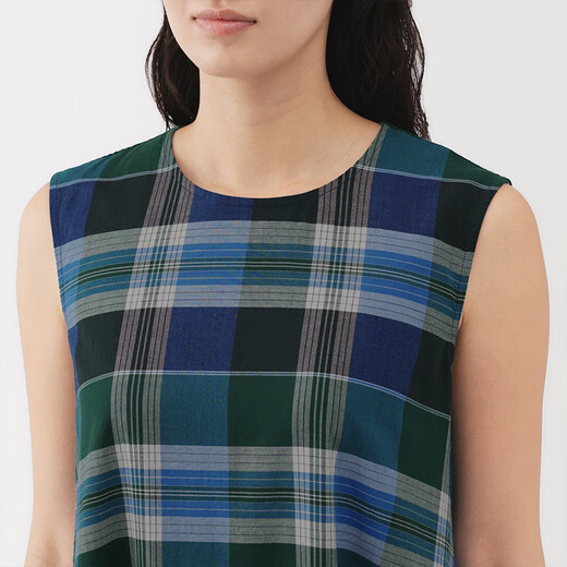 
MUJI women's Madras checked sleeveless dress women's skirt dress 25 summer new BC2NMA5S green checked S (155/80A)