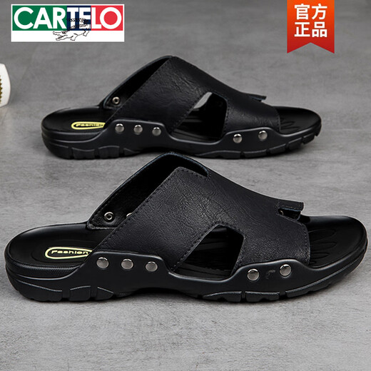 Cartelo Sandals Men's Summer New Style 47 Outdoor Ush 48 Plus Fat Plus grande taille 48 Sandales 50 surdimensionnées 51 en cuir authentique Soft 52 Slippers C / 1105 Black 38