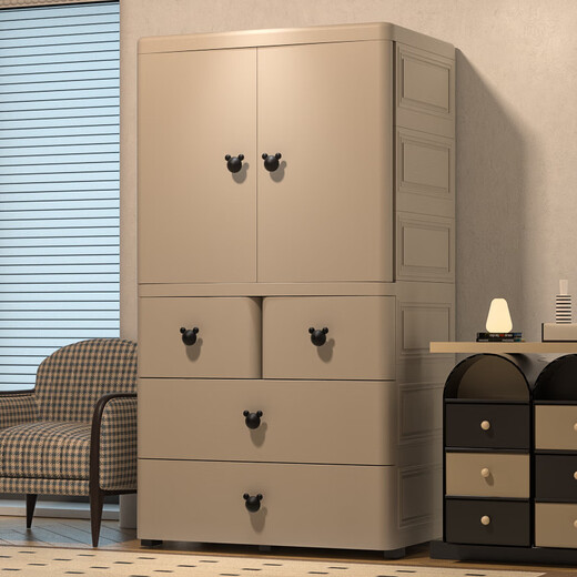 [4877 Volkssammlung] Extra große, verdickte Babygarderobe Baby -Aufbewahrungsschrank Einfacher Kindergarderobekiste mit Schränken 80 cm Tulip Kaninchen Doppeltüren [Kleidung + Partition 1
