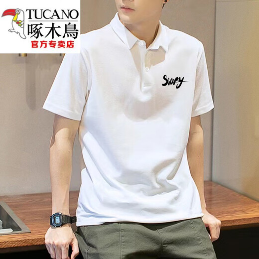 啄木鸟（TUCANO）棉质男士夏季新款短袖T恤商务翻领半袖体恤休闲宽松POLO.衫男 白色-【J878】 M 90-115斤
