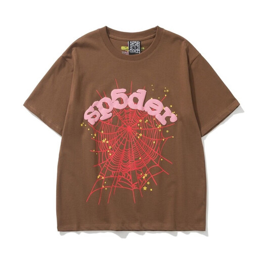
Fadenjue American Sp5DER 555555 Summer foam spider web printing men and women couples loose casual short-sleeved T-shirt 6218# black (230g double yarn fabric) S