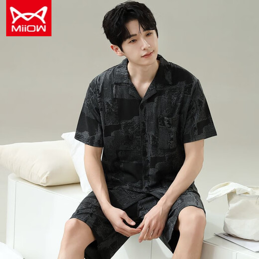 Catman Miiow Pyjamas Herren Sommer kurzärmelige Kurzfilme Sommer-Dünner Herrenstil für Männer können an der Außenseite lose und ungezwungene große Heimkleidung 6630 Männerstil M Standard getragen werden (High 165100 Jin [Jin gleich 0,5 kg]))