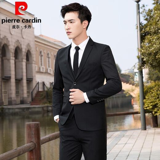 Pierre Cardin (pierre cardin) three-piece suit for men, interview, work, professional wear, wedding suit, groomsmen suit, business formal suit, two-button navy blue suit, suit + trousers + collar 3XL 145-155Jin Jin equals 0.5 kg