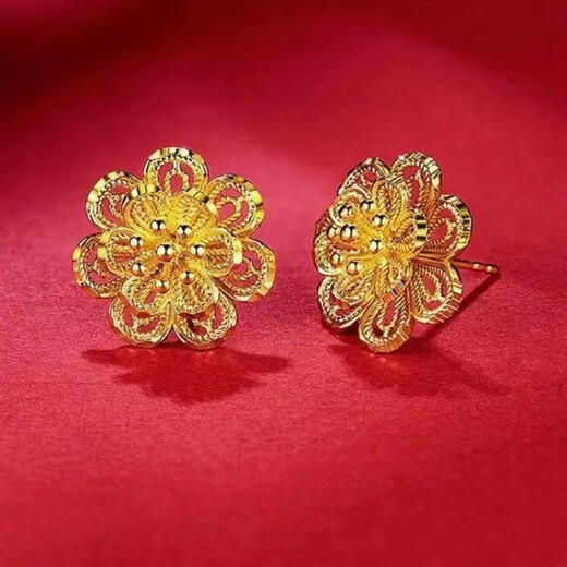 BZK 999 Pure Gold Earrings for Women Gold Rose Bud Earrings Pure Gold Earrings Gold Plated Earrings for Wedding 0.9g Flower Bud Earrings with Certificate + Gift Box