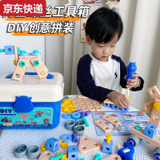 沅肆儿童玩具3到6岁工具箱拧打螺丝钉组装男孩拆装女宝宝修理电钻 146件套蓝色IY螺丝套装+电