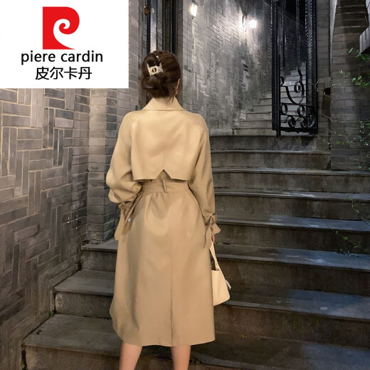 皮尔卡丹（pierre cardin）针织2025年秋季新款感中长款卡其色风衣外套女收腰英伦风休闲大衣 卡其色 S