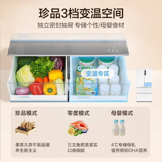 Haier Xiaohonghua series 503L French-style multi-door refrigerator full-space fresh-keeping zero-embedded first-level energy efficiency air-cooled BCD-503WGHFD14GYU1 (white) national subsidy