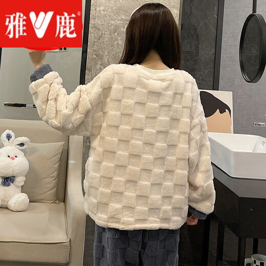 雅鹿睡衣女秋冬季珊瑚绒大码法兰绒加厚可爱蓝兔学生套装春网红家居服 MYQ-3271蓝兔 M