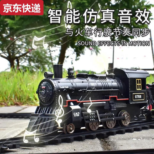 两雪儿童小火车玩具轨道车电动遥控停车场高级蒸汽模型仿真高铁男孩子 电动版十字轨-仿真蒸汽火车