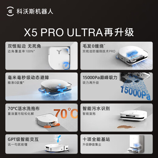 ECOVACS-Roboter X5 Pro Ultra-Weißwasserladung und Wasserladung Version, Wischung, Waschen und Trocknen integrierter vollautomatischer Reinigungsstaub sammeln Haare Nullwindend und flexibel. Nationale Subvention 15%