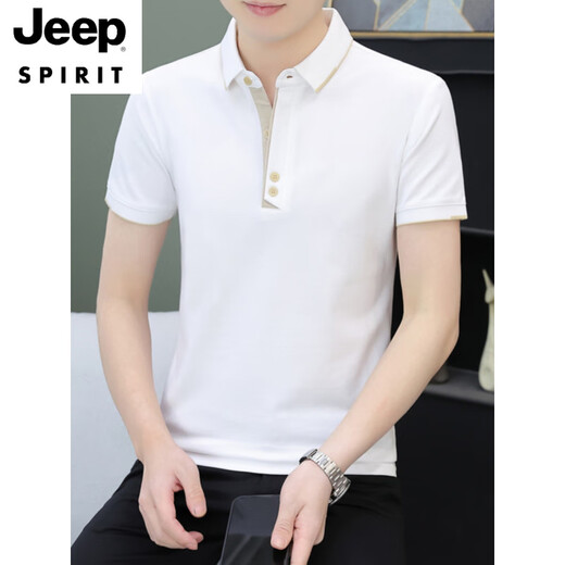 JEEP SPIRITpolo.衫男士短袖t恤夏季潮牌商务休闲有领上衣服男装翻领半袖体恤 黑色 QY723 M