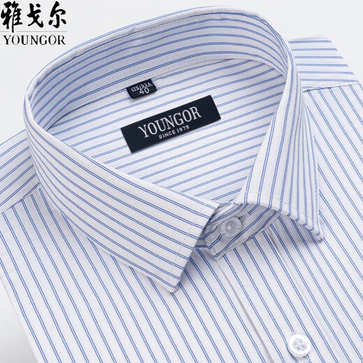 雅戈尔长袖衬衫男士2025新款中年休闲高端免烫纯棉条纹休闲衬衣服 6621 38 建议70-95斤