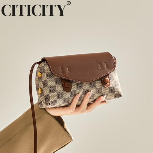 CITICITY包包女包轻奢侈品牌高档斜挎小包女士2025新款时尚单肩包520礼物 卡其色 长18CM
