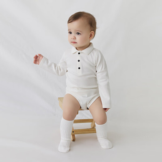 Enhennbaby baby lapel bag, spring baby jumpsuit, newborn one-year-old clothes, romper, white (one size smaller) 66cm