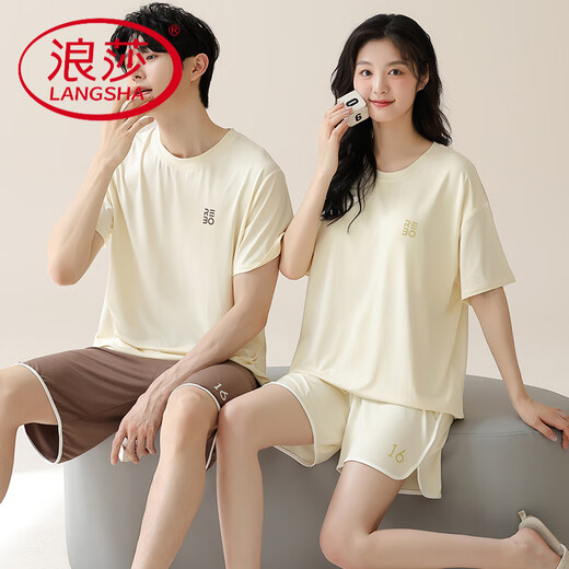 Langsha Pyjamas Paar Outfits One Men und One Women 2025 Neuer Sommer mit Brustpolster Modal Summer bewegt sich nach Hause Kleidung zum Sommer NSN15601 MEN 15801 Frauen mit Brustpolst xl Frauen + Männer's L.