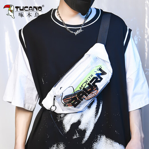 Woodpecker Chest Bag Men's Trendy PVC Transparent Jelly Bag Messenger Bag Personalized Waterproof Shoulder Bag Sports Shoulder Bag Student Backpack White In Stock