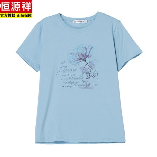 恒源祥中年妈妈短袖纯棉T恤女夏装加肥加大码休闲全棉体宽松胖mm上衣 黑色（831小麦印花） L (100到120斤)