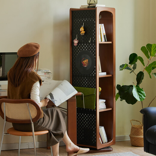 Lianggong rotierender Spiegelschrank Dressing Spiegel Kirschholz Japaner 360-Grad rotierende Bücherregal Aufbewahrungslochboardbodenboden-Ganzkörperspiegel Boxwood mittelalterlicher Stil rotierender Spiegel (Mantel hängt)