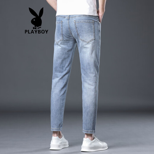 花花公子（PLAYBOY）2025新款高端冰丝九分牛仔裤男夏季薄款修身小脚弹力百搭休闲裤子 1048浅蓝修身小脚 长裤 薄款 36 腰围2尺85