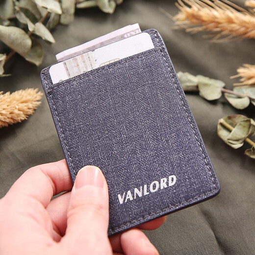 Vanlord men's card holder ultra-thin simple compact card holder mini handmade Korean denim card holder blue