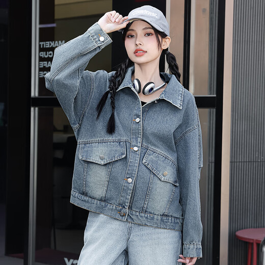 Jewish women's clothing 2025 spring new style, women's small slim and versatile lapel denim jacket N8 dark blue 8530 M 160/84A