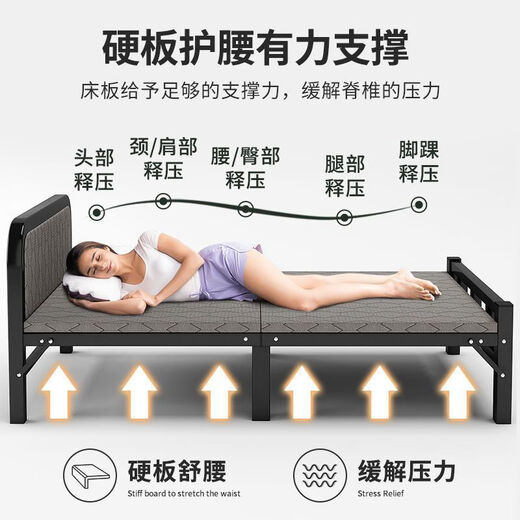 顾恩折叠床单人床家用午休小床成人简易出租屋1米2便携双人床硬板铁床 正方管- 白色 186*70