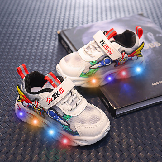 G.duck小黄鸭1-15岁儿童镂空透气网鞋夏季新款男童奥特曼运动鞋亮灯鞋子 兰色单网【夏款】A829 27 内长16.8cm