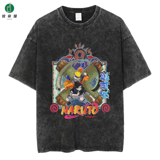 La nueva calle de YouDidi lavado antiguo japonés retro japonés naruto naruto camiseta de algodón de algodón de algodón de manga corta b1381 lavado negro s