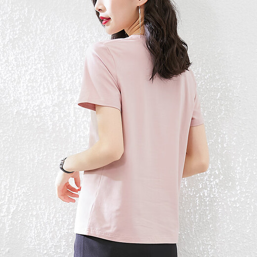 品哥弟新灰粉色t恤女士短袖宽松棉气质减龄圆领女装夏装2025新款上衣潮 6172浅紫 短袖 M (建议80-105斤)