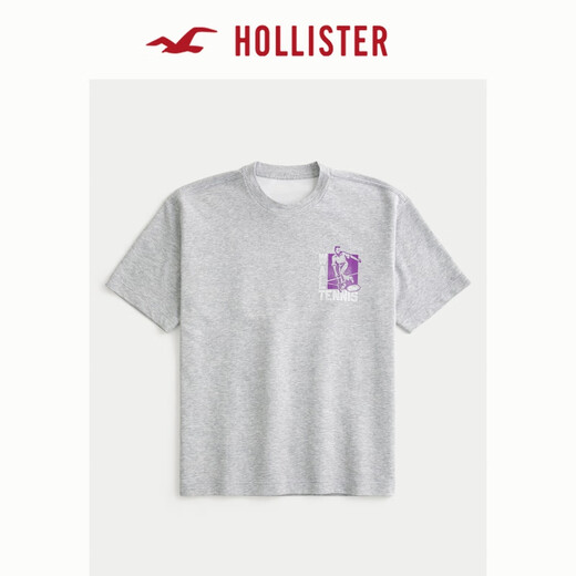 HOLLISTER [Cool Print T] 25 summer new couple loose T-shirt men's and women's clothing KI323-5008 Hemp gray L (180/108A)