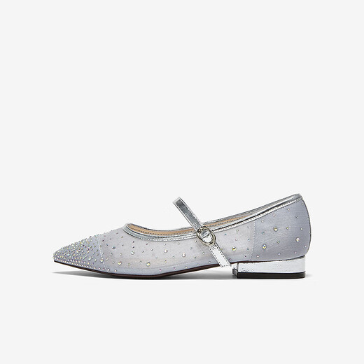 Best 25 summer retro Mary Jane shoes thick heel pointed toe women's shallow mouth single shoes K5009BQ5 silver 38