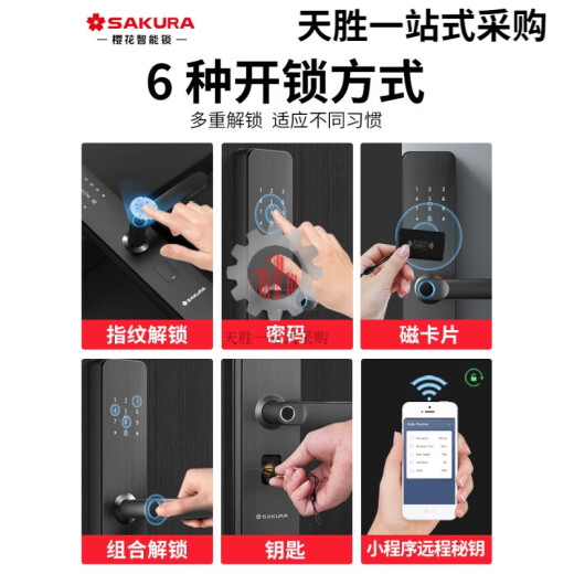 樱花（yinghua）6622智能门锁指纹锁家用防盗门电子密码入户大门 DZ-6622(线下同