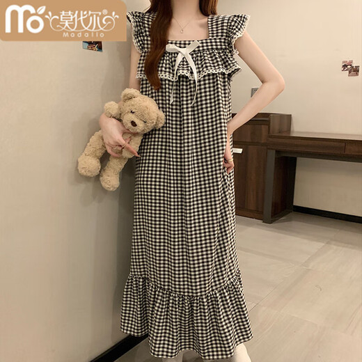 
Modal summer Korean sweet lazy princess style pajamas for women 2025 new short-sleeved plaid with chest pad home clothing set HY#682 jade color [with fixed chest pad] M Recommended 80-95 Jin [Jin equals 0.5 kg]