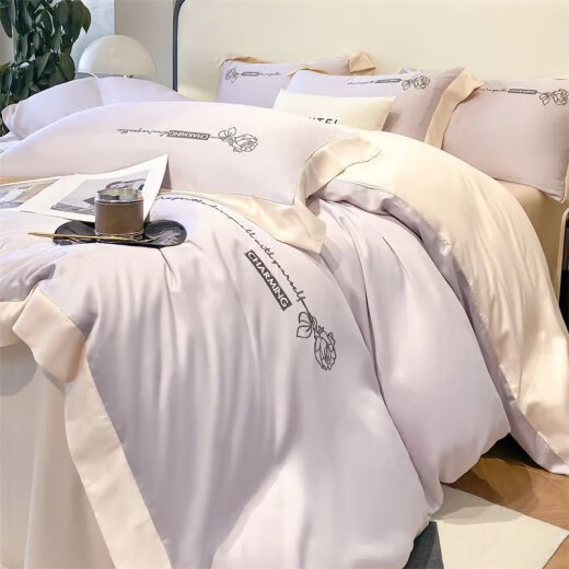 Zhewei Xiaoqing Summer Washing Ice Silk Silk Bedding Sheet Four-Piece Silky Naked Sleeping Quilt Cover Bedding SN7371 Luo Yisha Light Green - Milk Cover [Silky Naked Feel] 0.9 Dormitory Bed Three-Piece Quilt Cover 150*200 Bed Sheet Style '