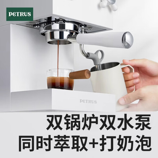 柏翠PE3888直白咖啡机双锅炉意式家用全半自动小型一体奶泡美式 PE-3888直白+3766磨豆机