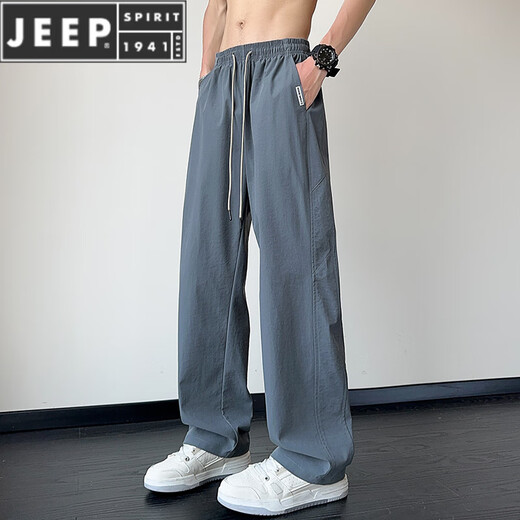 Jeep Spirit Ice Seidenhose Herren Sommer dünne hübsche trendige amerikanische lose und vielseitige Draping gerade leges Casualhose für Jungen 6636# Black + 6636# Gray M.