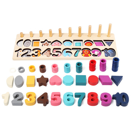 He Jiagong Children's Toys Digital Puzzle Building Blocks Early Education Education Assembling 0 Montessori 1-2 and a half years old 3 boys and girls babies Five-in-one pairing board + 12-hole geometric shape paneling